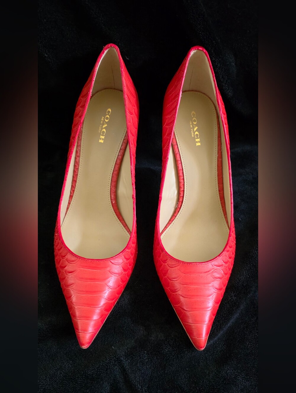 Coach Orange Red Textured Pointed-Toe Heels